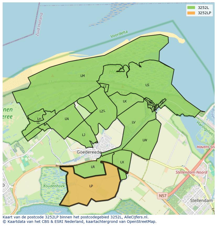 Afbeelding van het postcodegebied 3252 LP op de kaart.
