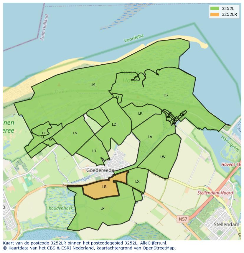 Afbeelding van het postcodegebied 3252 LR op de kaart.