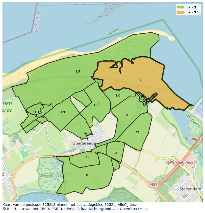 Afbeelding van het postcodegebied 3252 LS op de kaart.