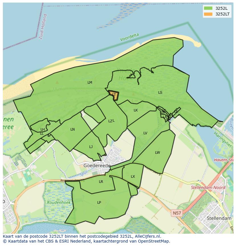 Afbeelding van het postcodegebied 3252 LT op de kaart.