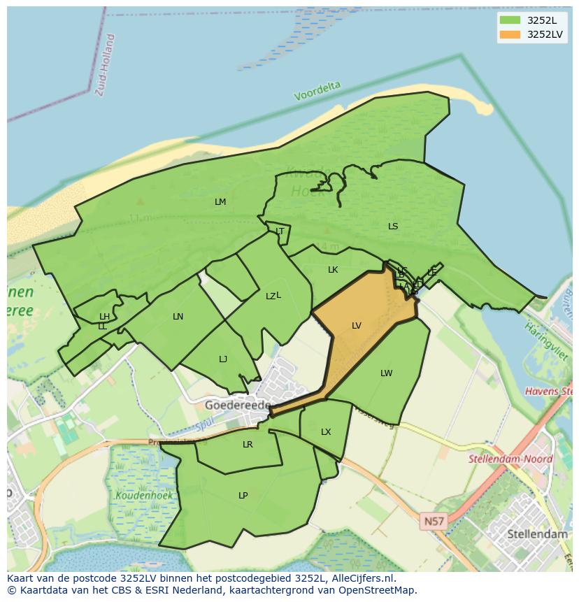 Afbeelding van het postcodegebied 3252 LV op de kaart.