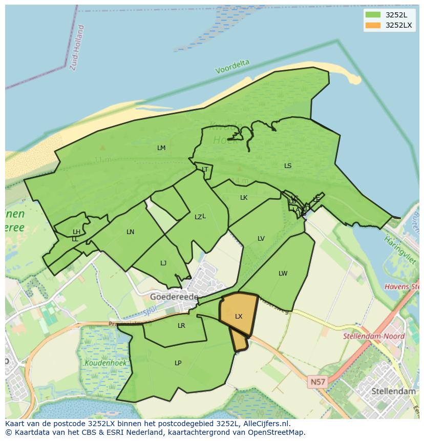Afbeelding van het postcodegebied 3252 LX op de kaart.