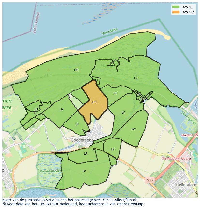 Afbeelding van het postcodegebied 3252 LZ op de kaart.