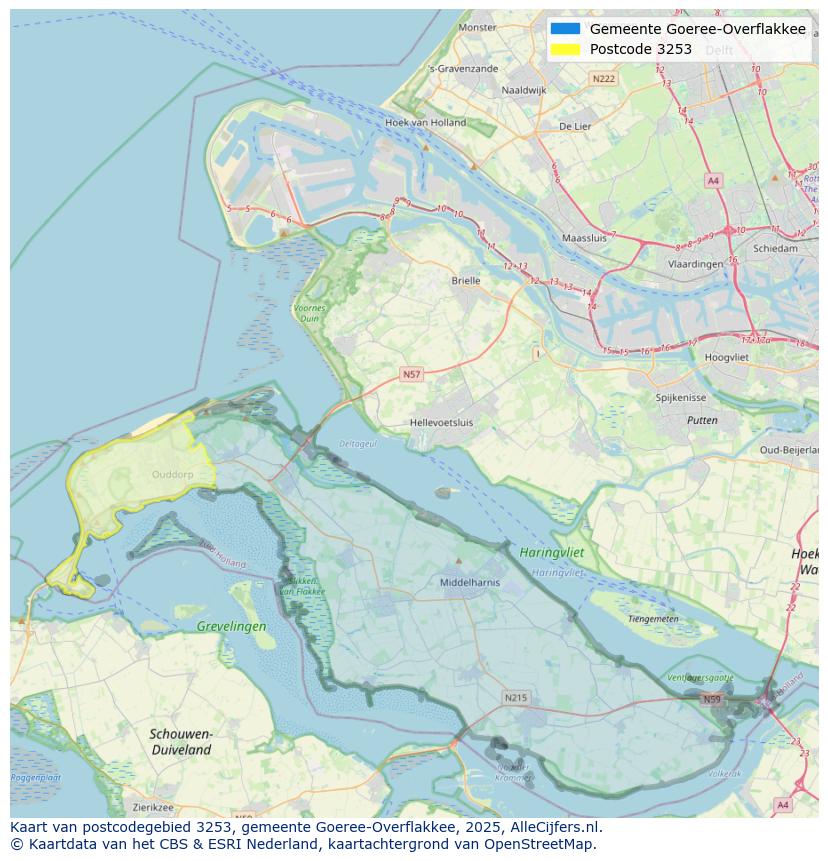 Afbeelding van het postcodegebied 3253 op de kaart.