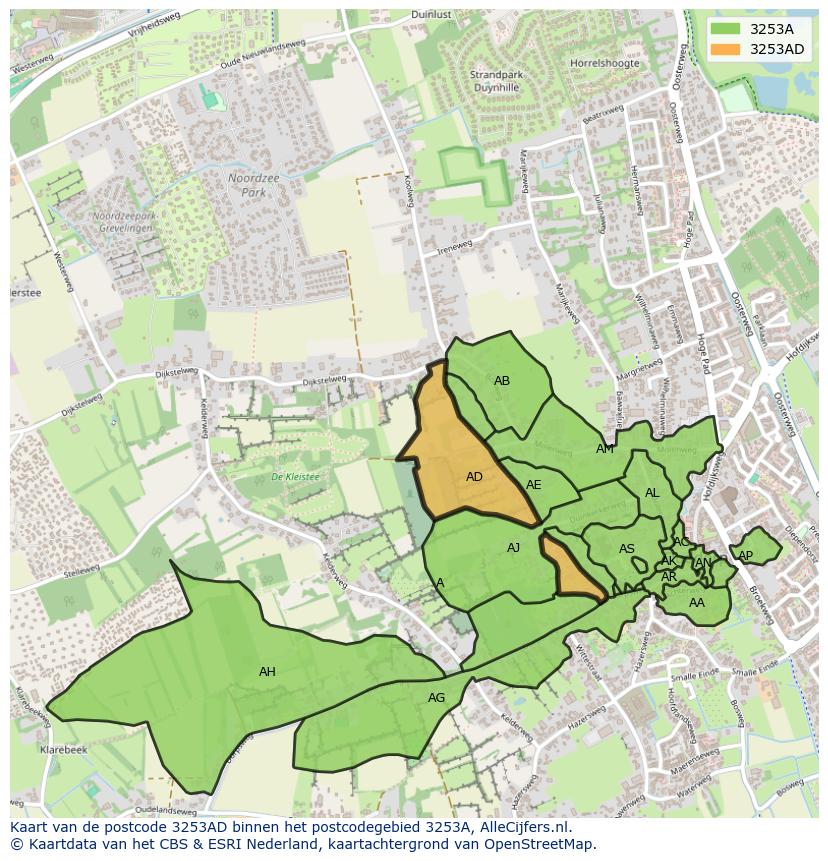 Afbeelding van het postcodegebied 3253 AD op de kaart.