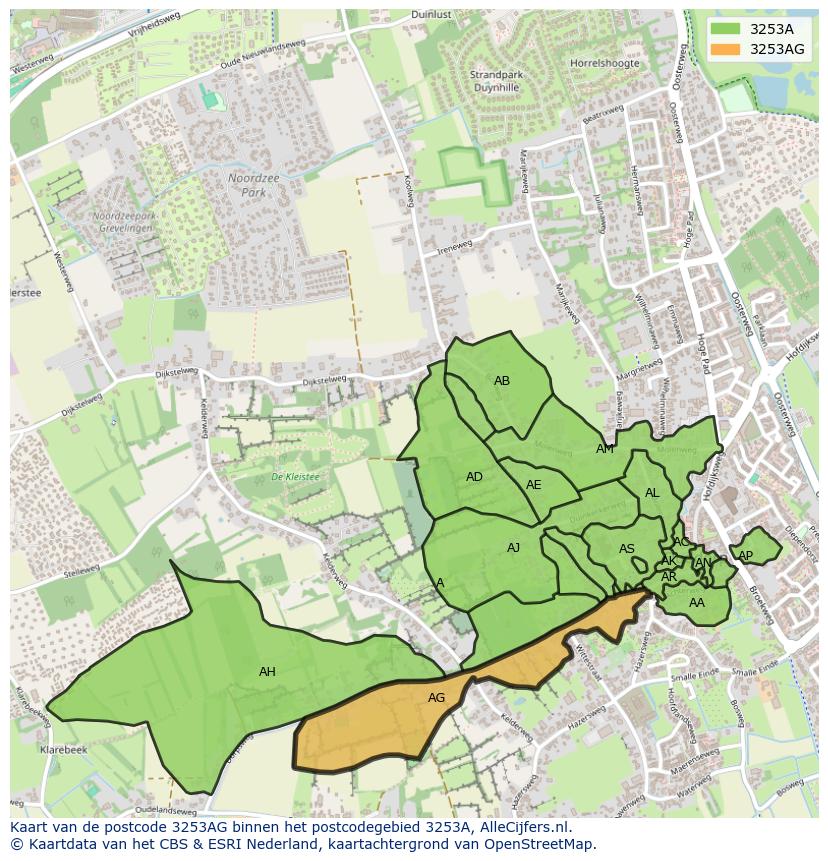 Afbeelding van het postcodegebied 3253 AG op de kaart.