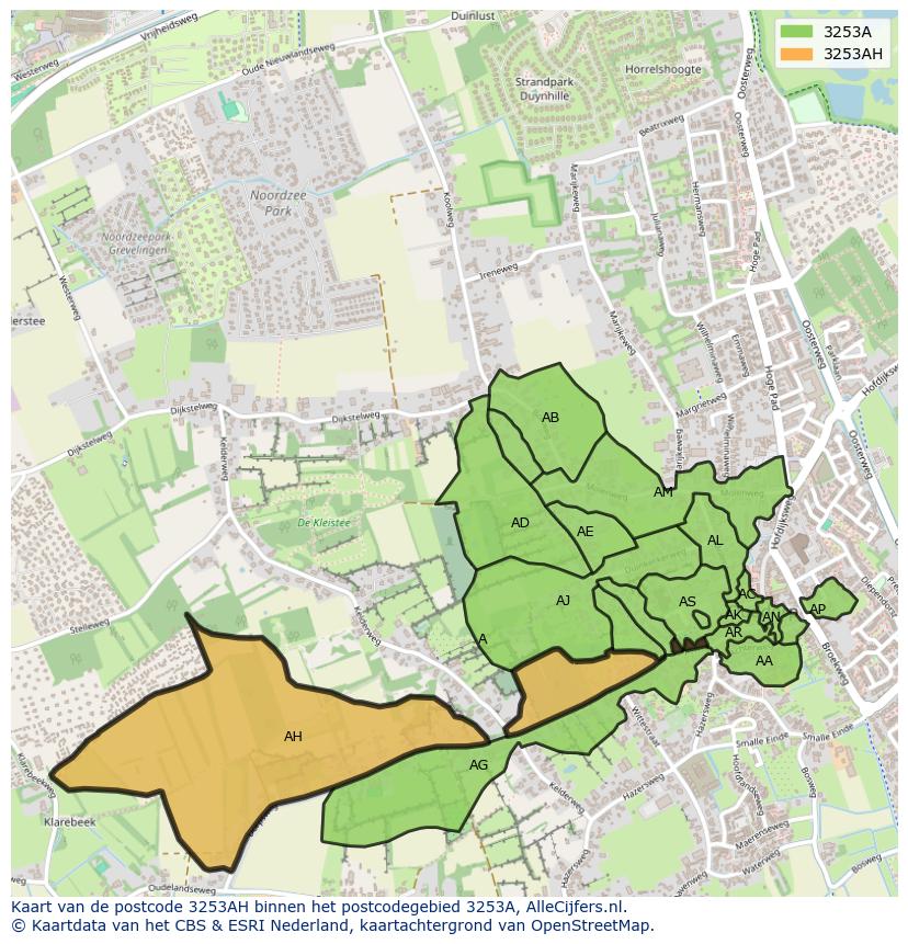 Afbeelding van het postcodegebied 3253 AH op de kaart.