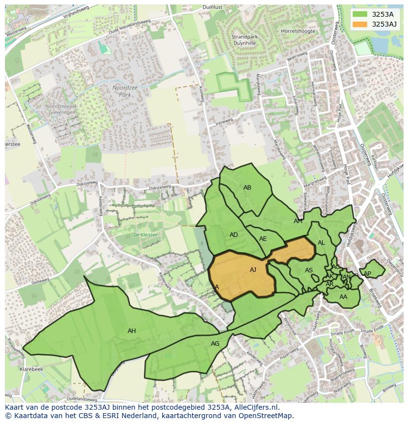 Afbeelding van het postcodegebied 3253 AJ op de kaart.