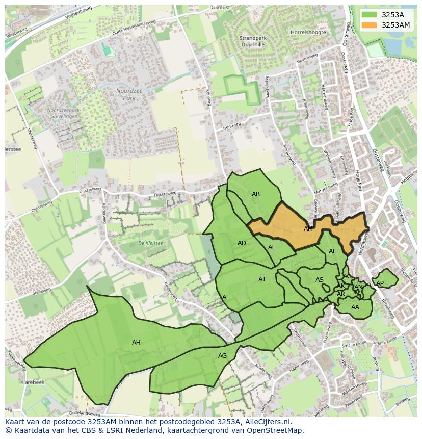 Afbeelding van het postcodegebied 3253 AM op de kaart.
