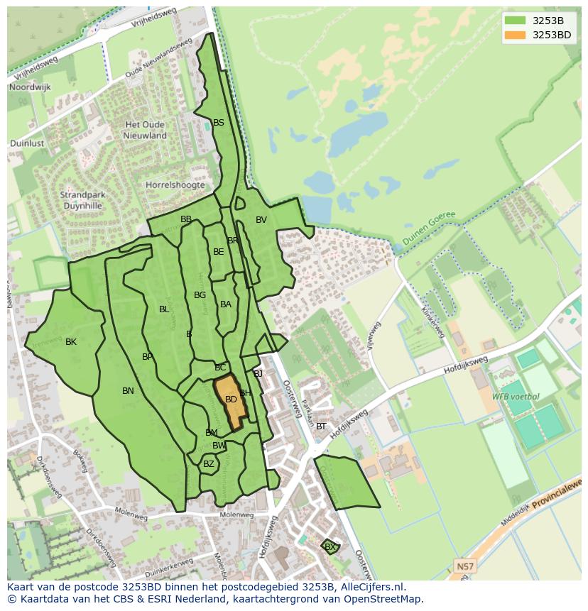 Afbeelding van het postcodegebied 3253 BD op de kaart.