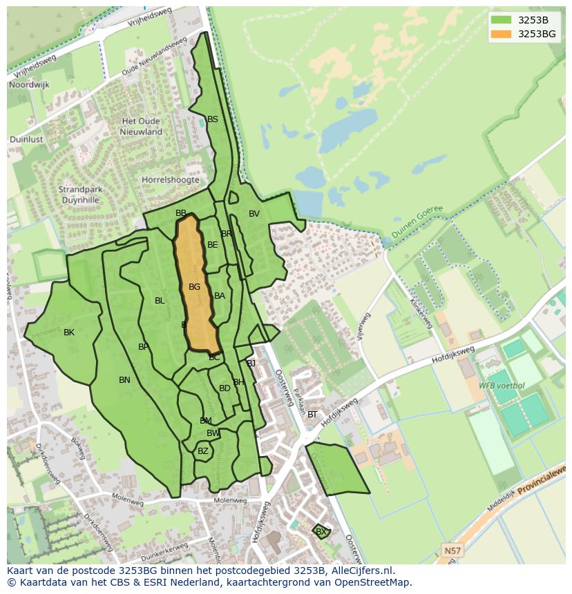Afbeelding van het postcodegebied 3253 BG op de kaart.