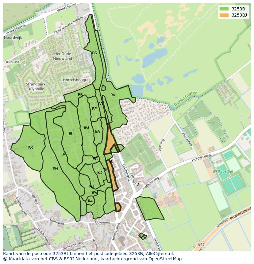 Afbeelding van het postcodegebied 3253 BJ op de kaart.
