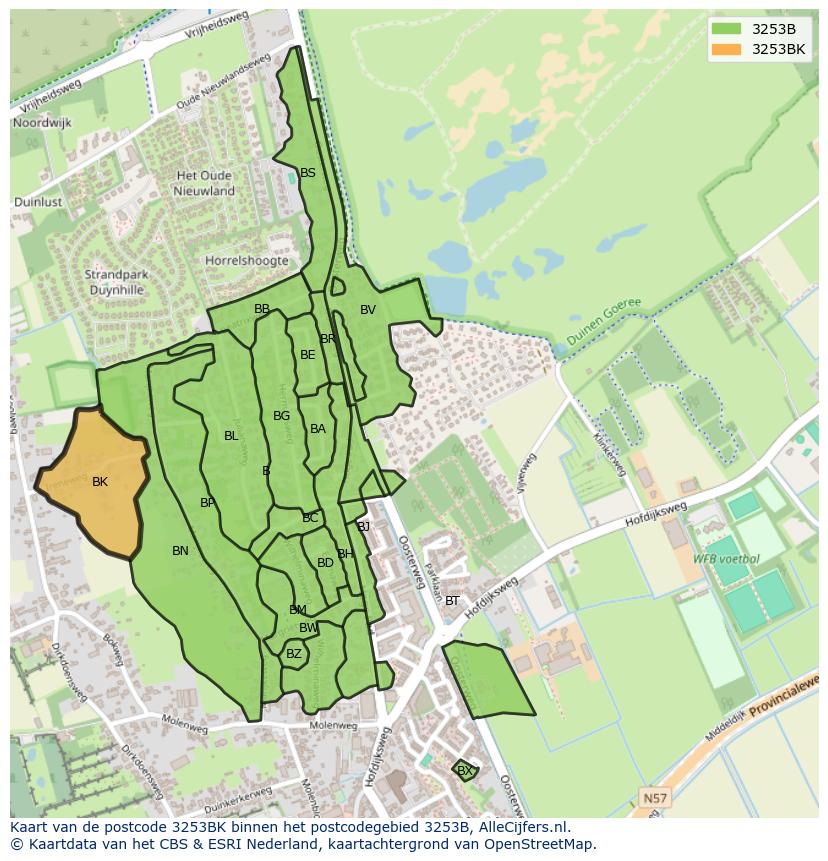 Afbeelding van het postcodegebied 3253 BK op de kaart.