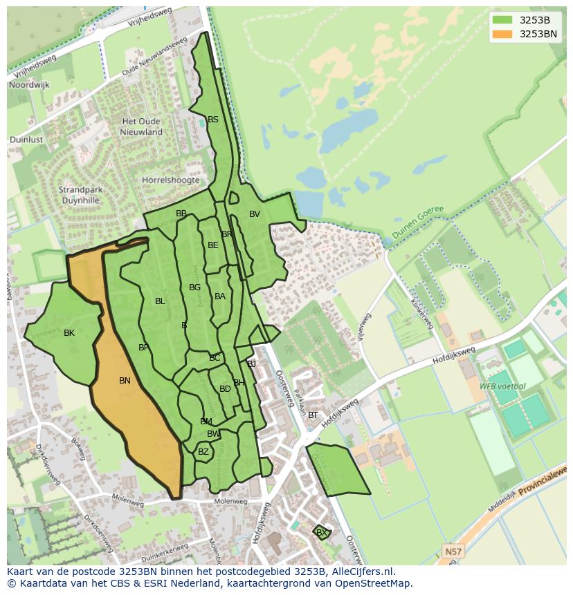 Afbeelding van het postcodegebied 3253 BN op de kaart.