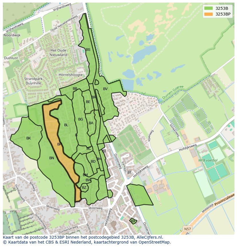 Afbeelding van het postcodegebied 3253 BP op de kaart.