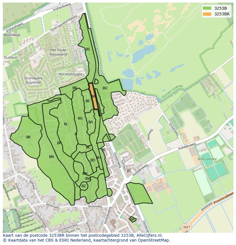 Afbeelding van het postcodegebied 3253 BR op de kaart.