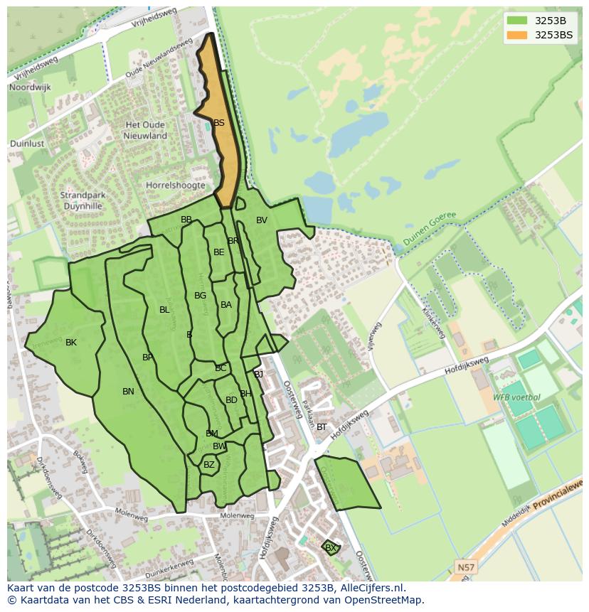Afbeelding van het postcodegebied 3253 BS op de kaart.