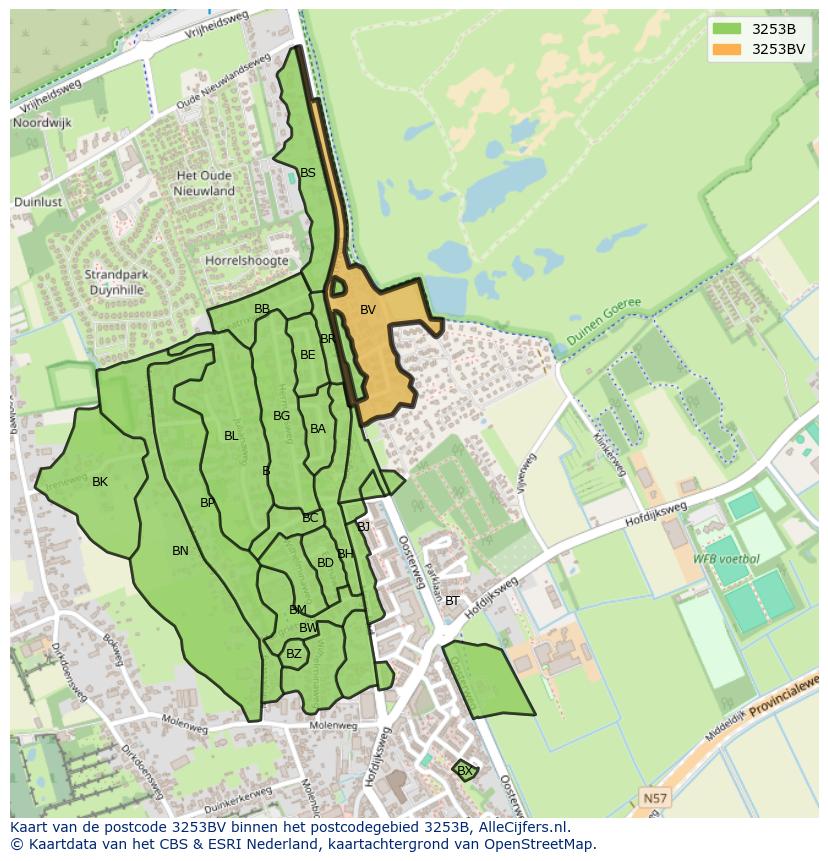 Afbeelding van het postcodegebied 3253 BV op de kaart.