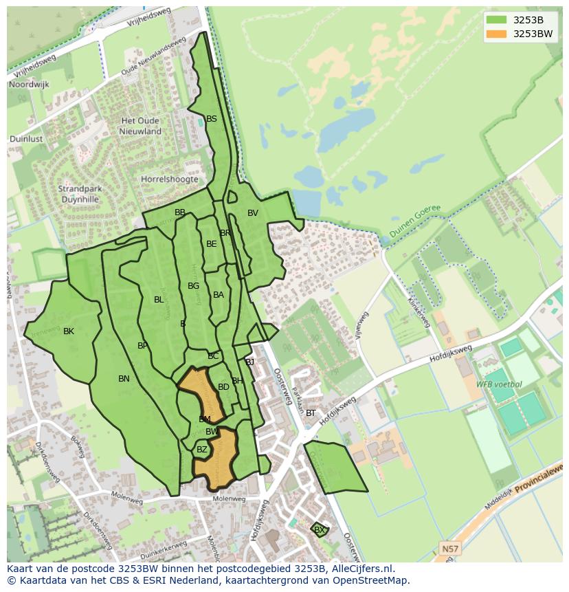 Afbeelding van het postcodegebied 3253 BW op de kaart.