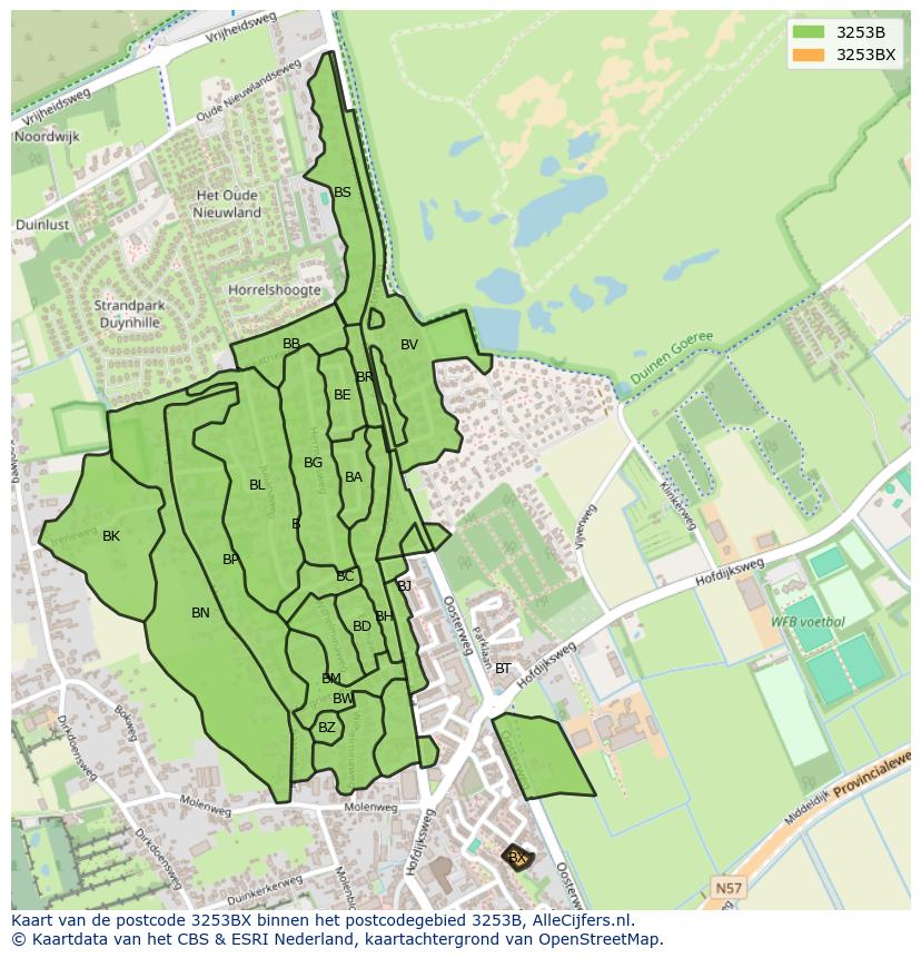 Afbeelding van het postcodegebied 3253 BX op de kaart.