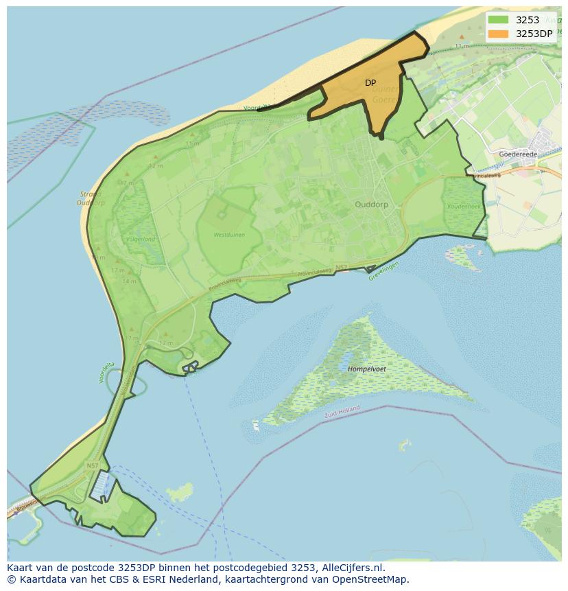 Afbeelding van het postcodegebied 3253 DP op de kaart.