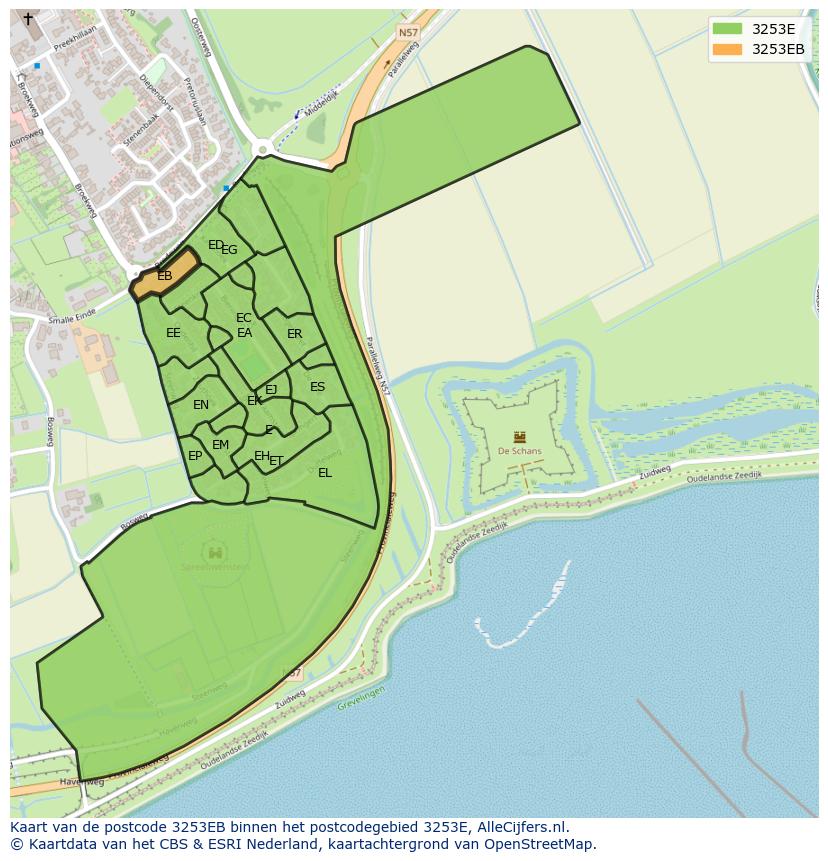 Afbeelding van het postcodegebied 3253 EB op de kaart.