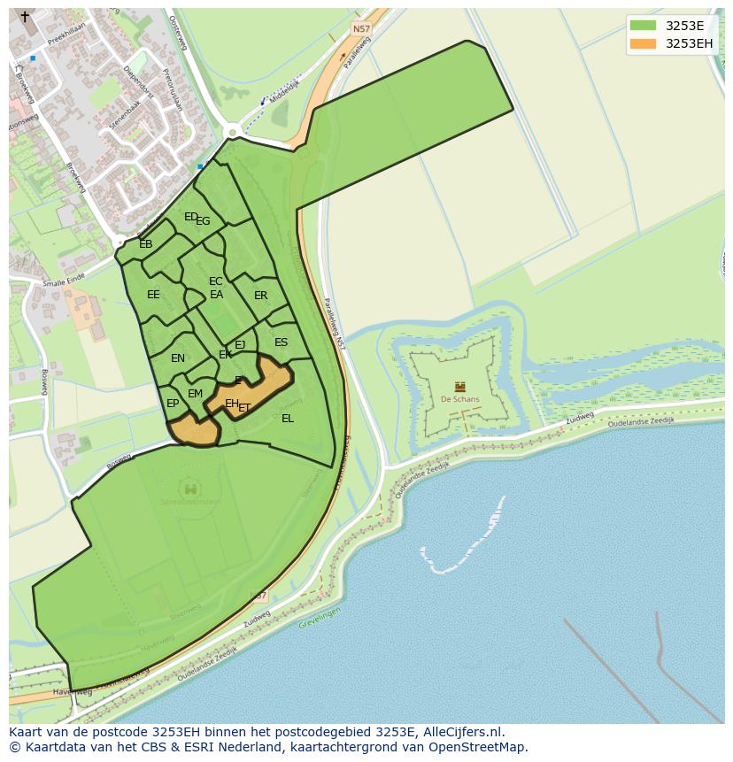Afbeelding van het postcodegebied 3253 EH op de kaart.