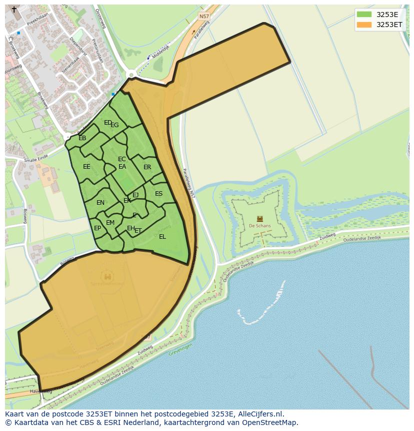 Afbeelding van het postcodegebied 3253 ET op de kaart.