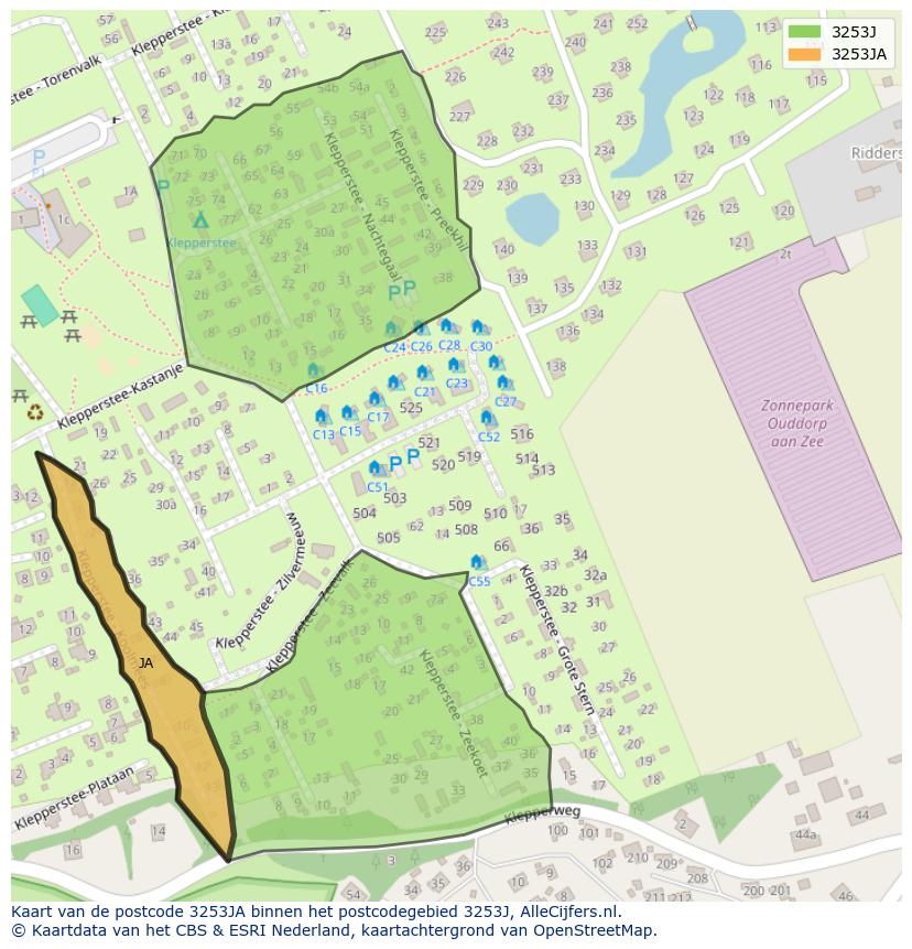 Afbeelding van het postcodegebied 3253 JA op de kaart.