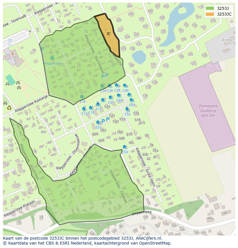 Afbeelding van het postcodegebied 3253 JC op de kaart.