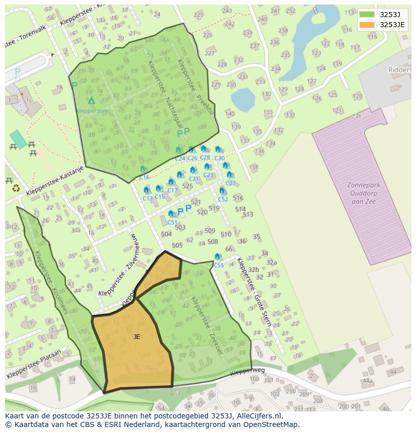 Afbeelding van het postcodegebied 3253 JE op de kaart.
