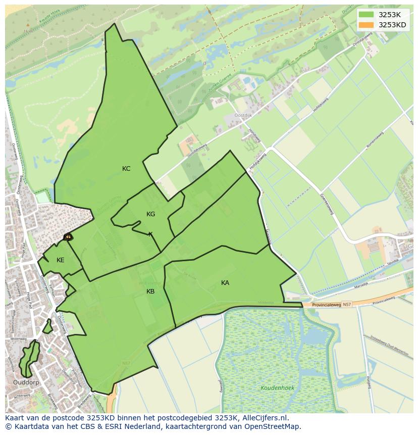 Afbeelding van het postcodegebied 3253 KD op de kaart.