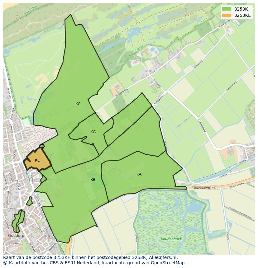 Afbeelding van het postcodegebied 3253 KE op de kaart.