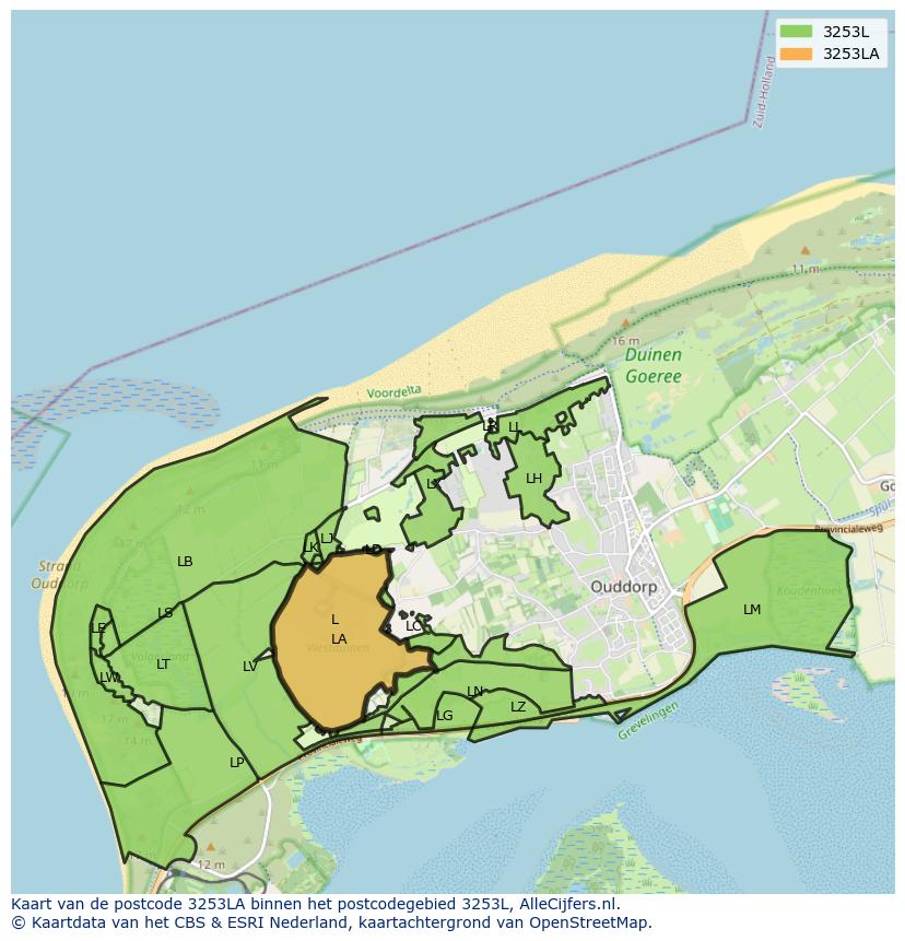 Afbeelding van het postcodegebied 3253 LA op de kaart.