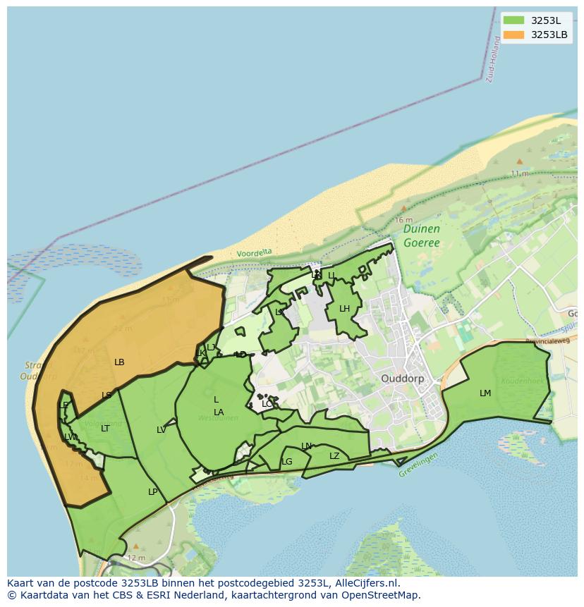 Afbeelding van het postcodegebied 3253 LB op de kaart.