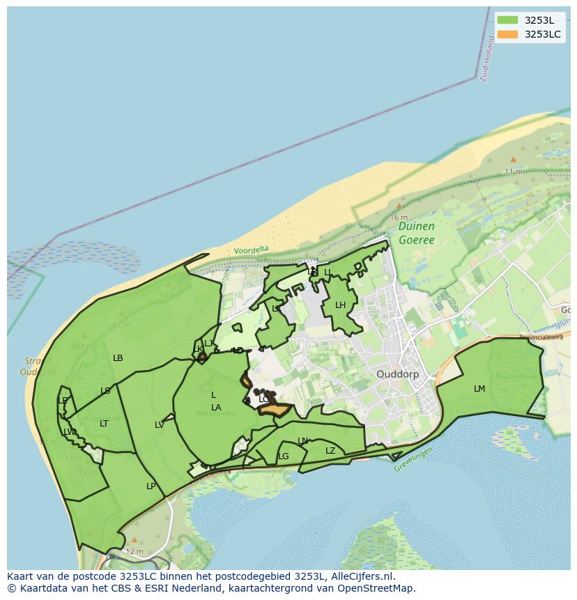 Afbeelding van het postcodegebied 3253 LC op de kaart.