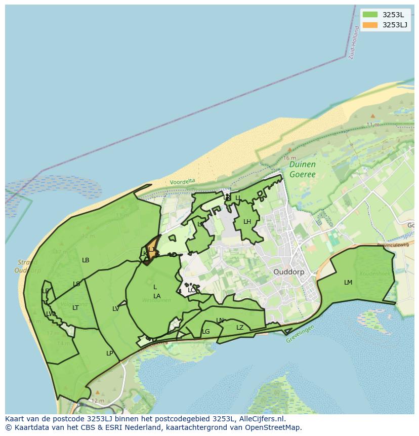 Afbeelding van het postcodegebied 3253 LJ op de kaart.