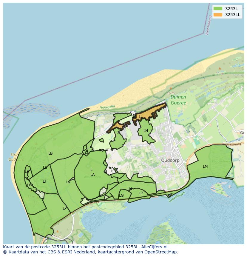 Afbeelding van het postcodegebied 3253 LL op de kaart.