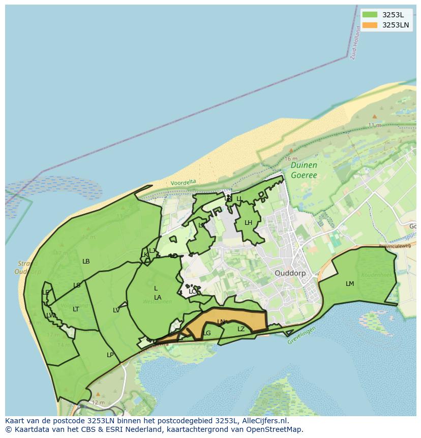 Afbeelding van het postcodegebied 3253 LN op de kaart.