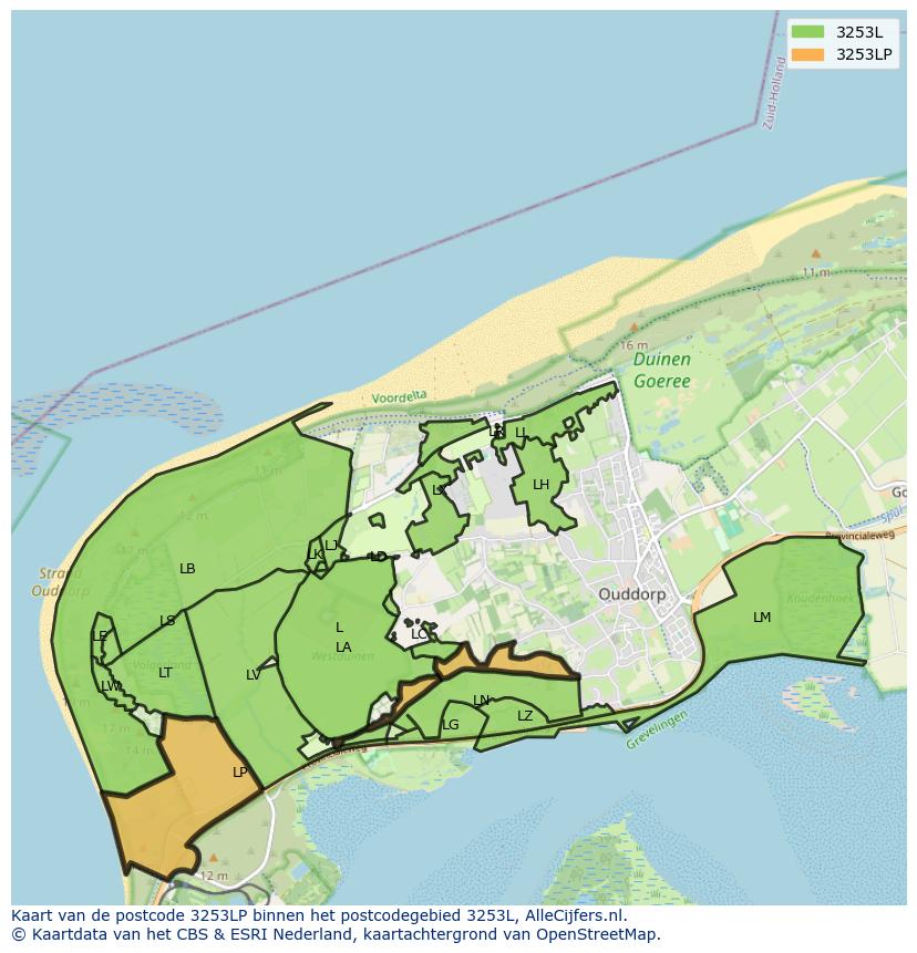 Afbeelding van het postcodegebied 3253 LP op de kaart.