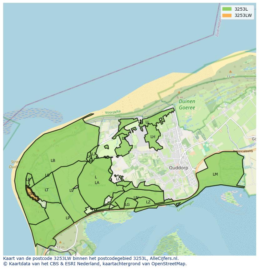 Afbeelding van het postcodegebied 3253 LW op de kaart.