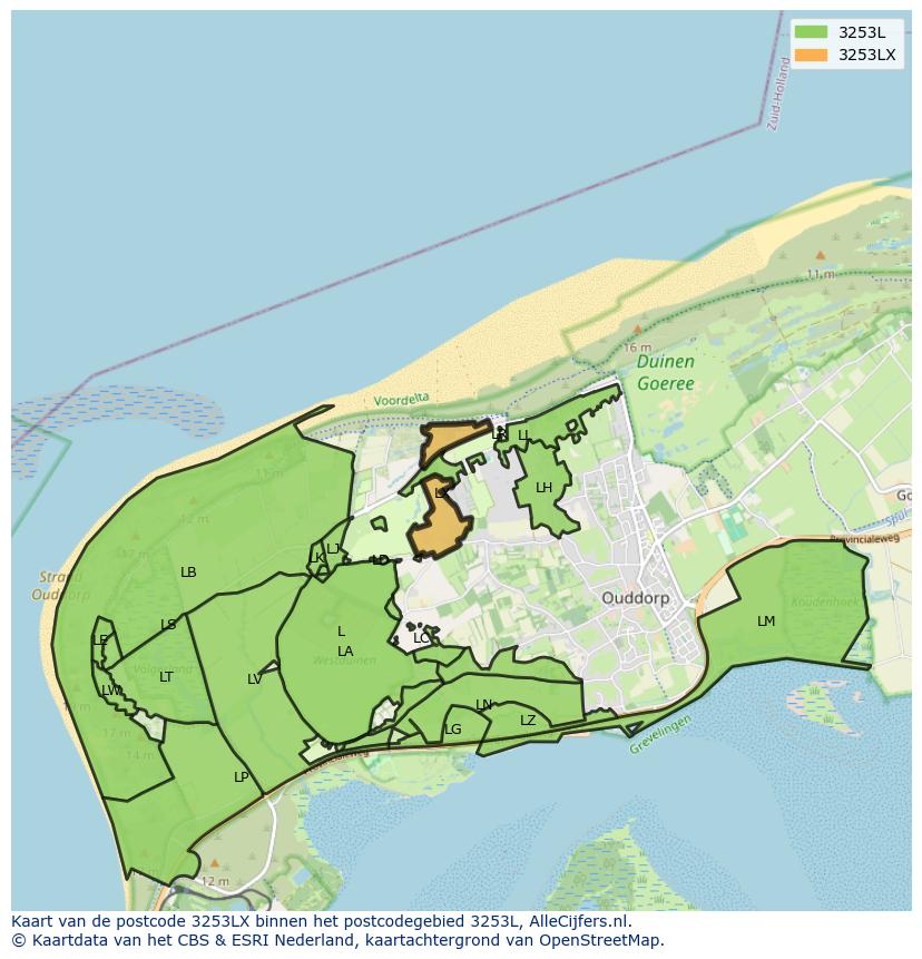 Afbeelding van het postcodegebied 3253 LX op de kaart.