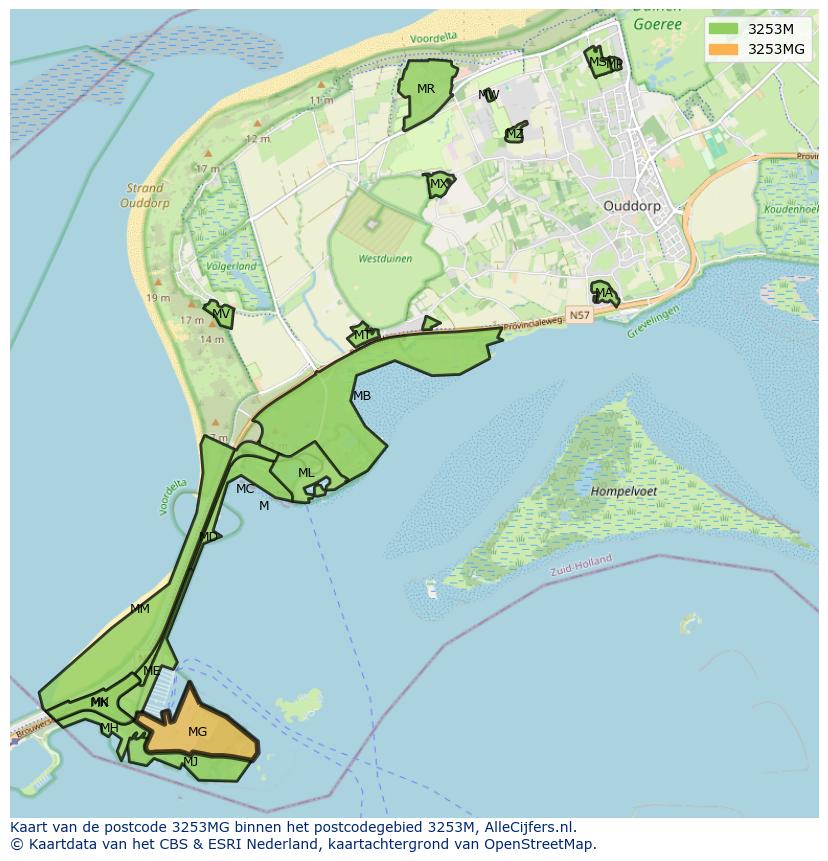 Afbeelding van het postcodegebied 3253 MG op de kaart.