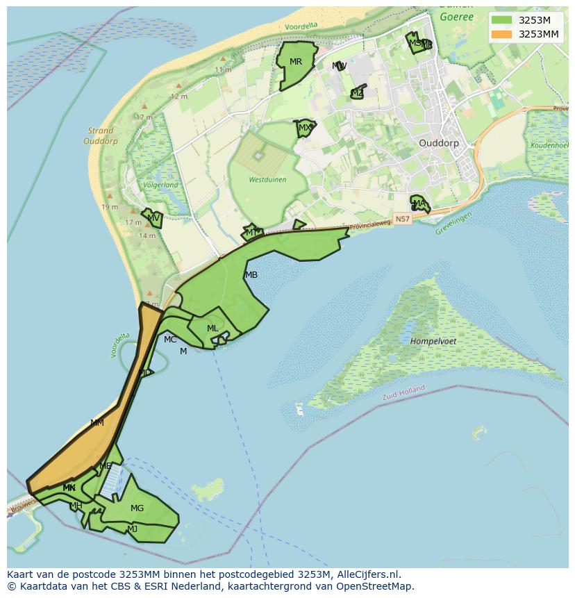Afbeelding van het postcodegebied 3253 MM op de kaart.