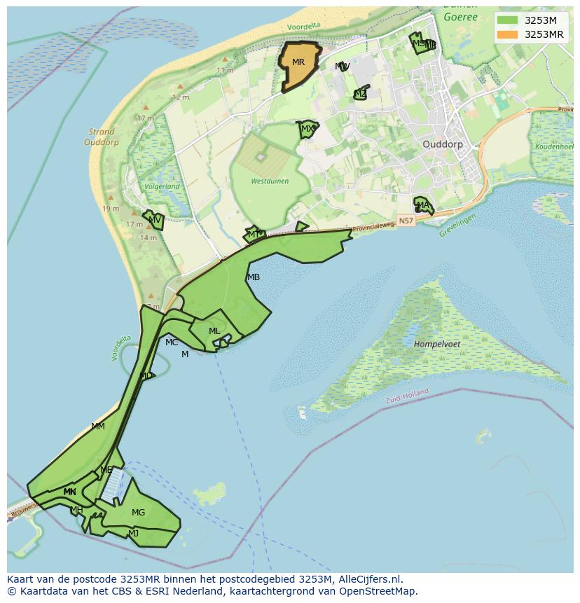 Afbeelding van het postcodegebied 3253 MR op de kaart.