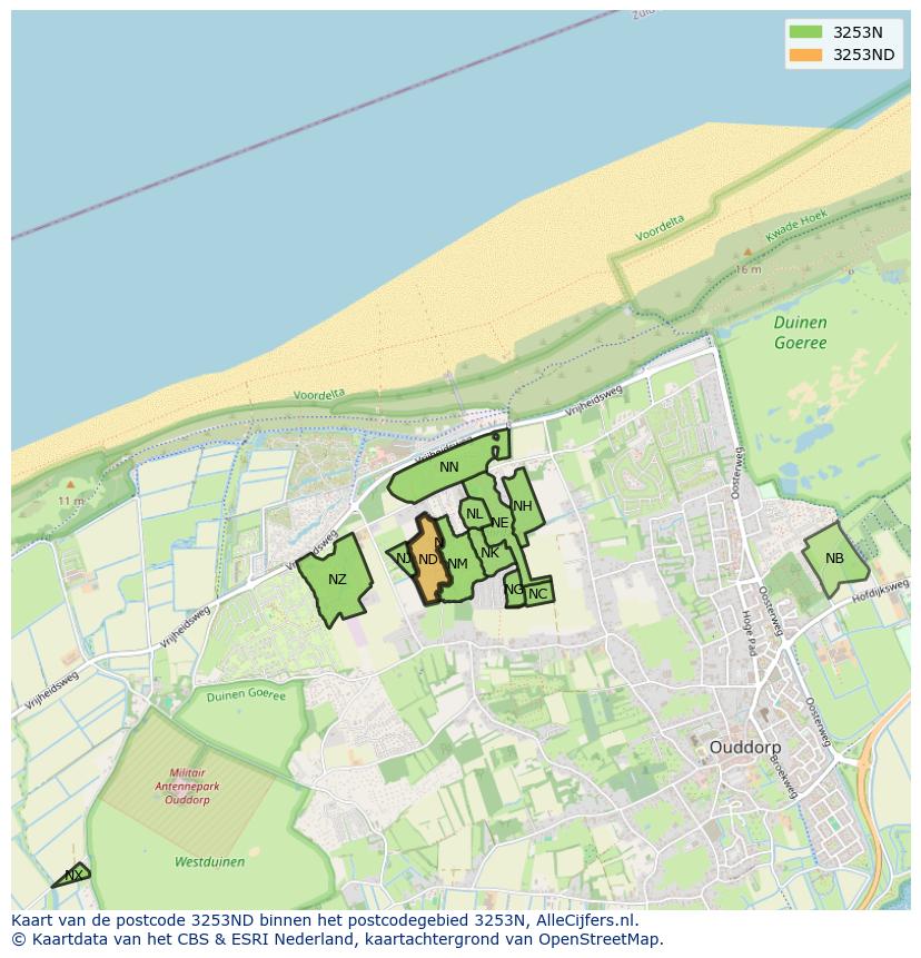 Afbeelding van het postcodegebied 3253 ND op de kaart.