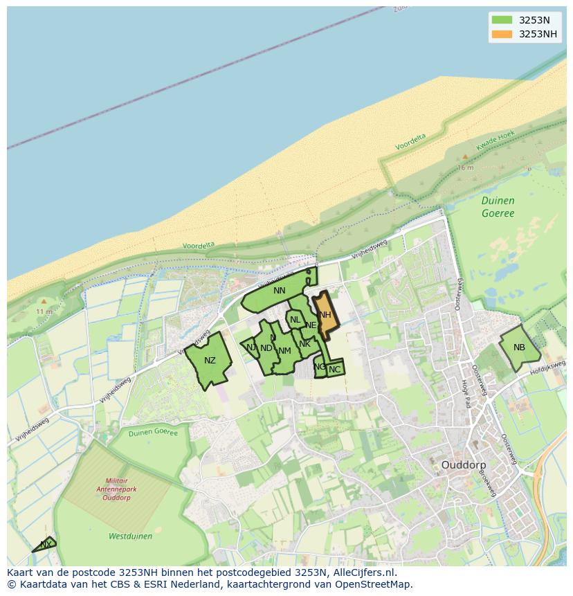 Afbeelding van het postcodegebied 3253 NH op de kaart.