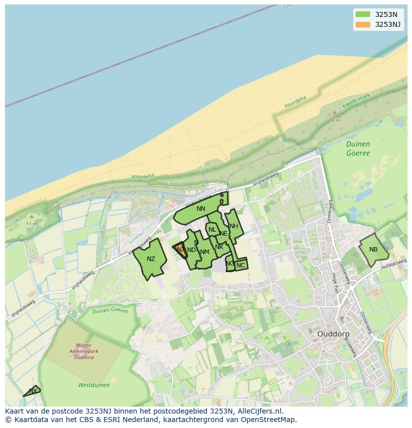 Afbeelding van het postcodegebied 3253 NJ op de kaart.