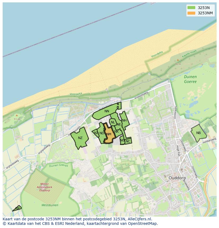 Afbeelding van het postcodegebied 3253 NM op de kaart.