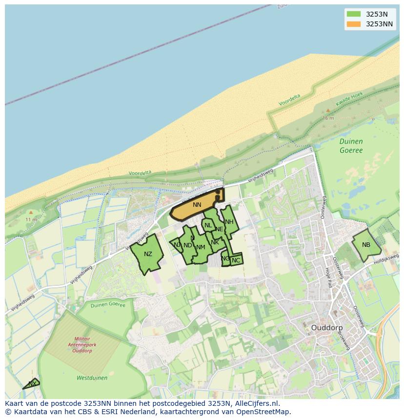 Afbeelding van het postcodegebied 3253 NN op de kaart.